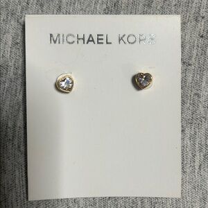 Michael Kors Gold Heart Crystal Stud Earrings - Clear & Gold